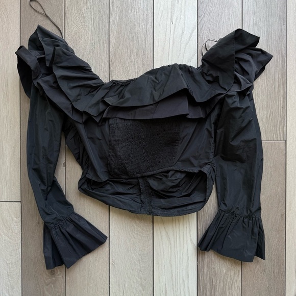 Zara Black Ruffled Off-Shoulder Blouse - Picture 6 of 6
